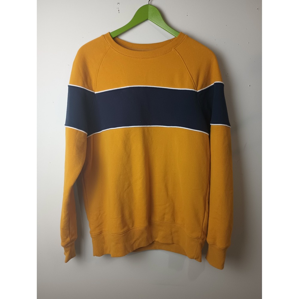 Goodfellow & Co Mens Mustard Yellow Navy Blue Stripe Raglan Sweatshirt Medium